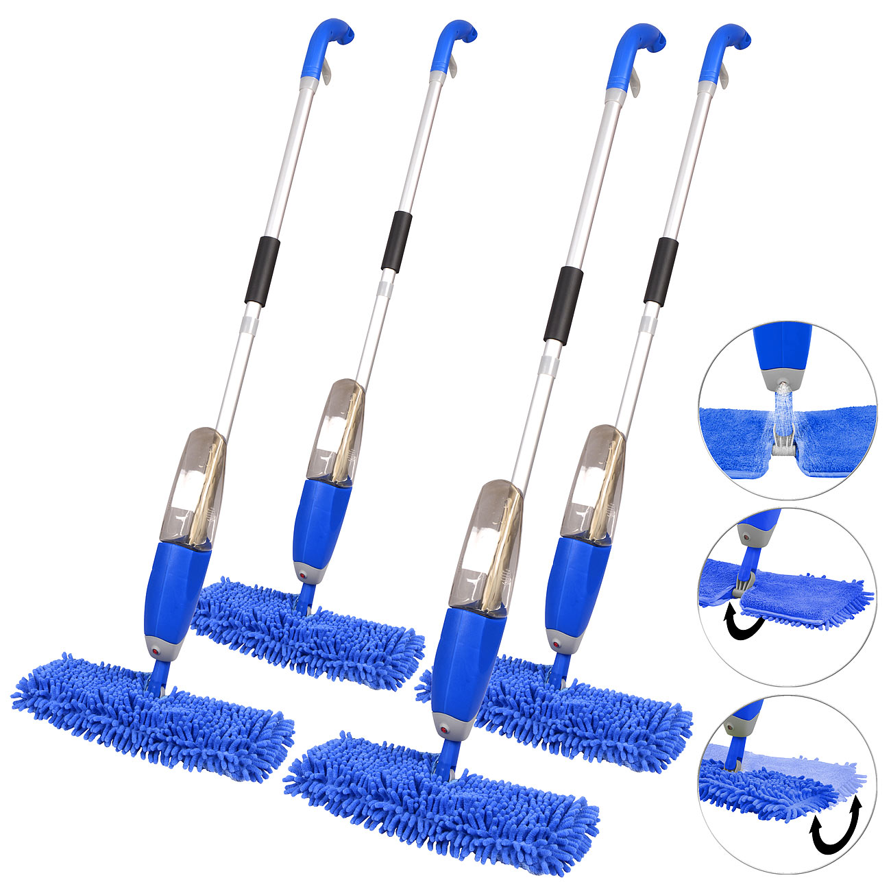 Sichler Naßwischer: 4er-Set Nass-Trocken-Bodenwischer, Sprühfunktion, 700ml Wassertank (Profi-Bodenwischer-Set, Nass und Trocken Wischer)