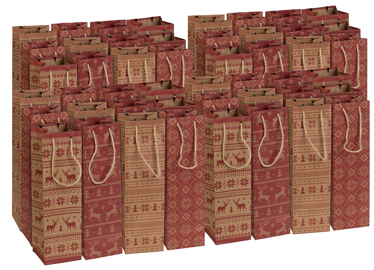 infactory Wein-Geschenktasche: 48er-Set weihnachtliche Kraftpapier-Geschenktüten für Weinflaschen (Tasche aus Kraftpapier, Papiertragetaschen)