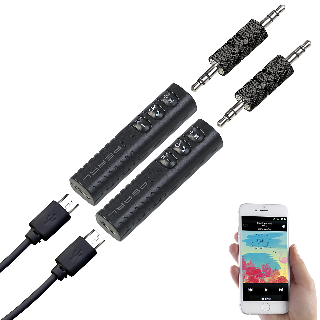 auvisio Bluetoothempfänger: 2er-Set Audioadapter für HiFi-Anlage/Kopfhörer, Freisprech, Bluetooth (Adapter Klinke, Bluetooth, Adapter Auto AUX)