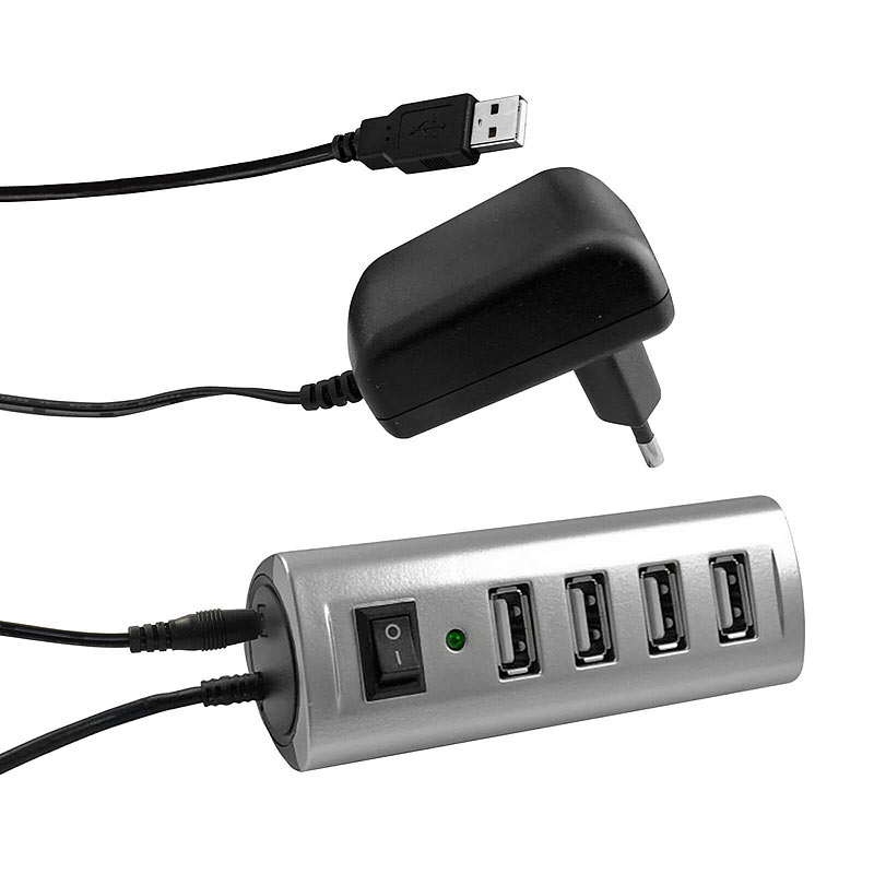 USB 2.0 Hub mit 4 Ports und externem Netzteil