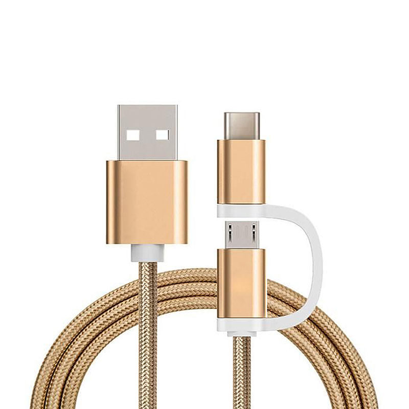 Ladekabel 2in1 USB Micro & Type C, 1 Meter, Gold-Nylon