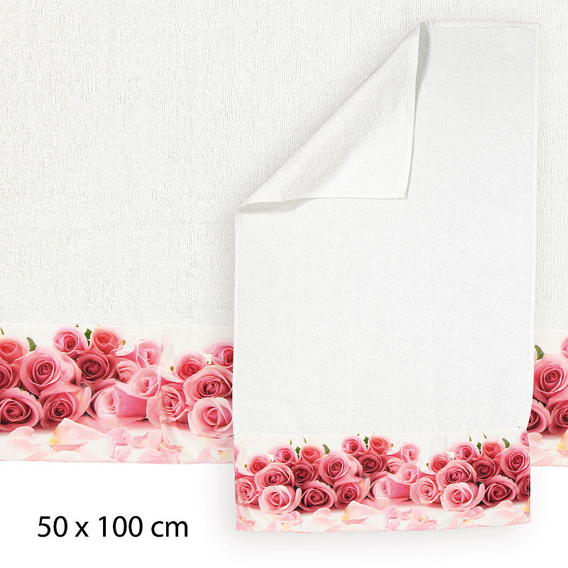 Designer-Handtuch Rosentraum, 50x100cm, aus Baumwoll-Frottee
