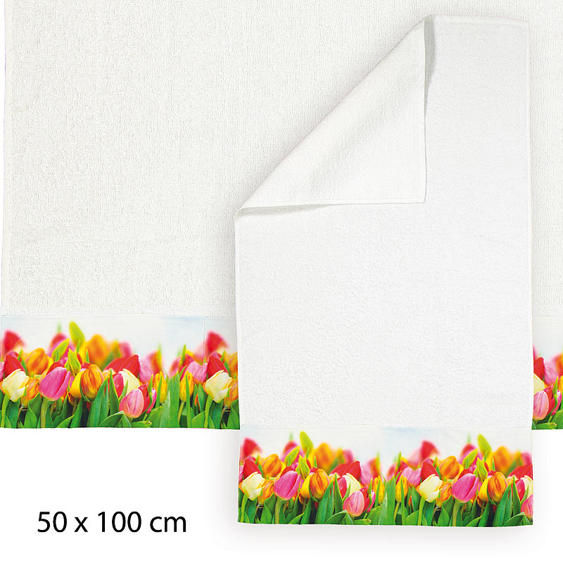 Designer-Handtuch Tulpenspiel, 50x100cm, aus Baumwoll-Frottee