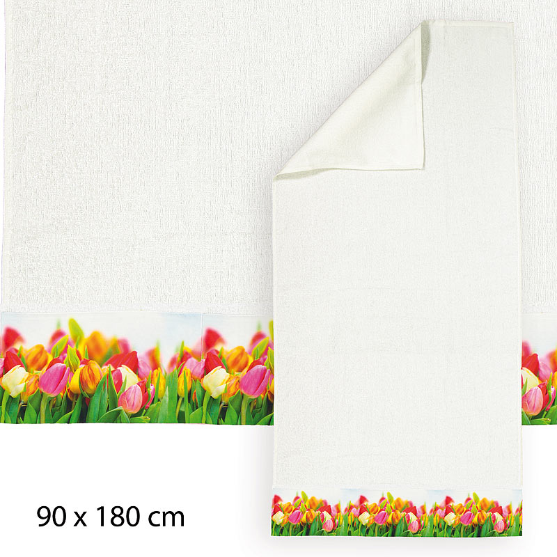 Designer-Badetuch Tulpenspiel, 90x180cm, aus Baumwoll-Frottee