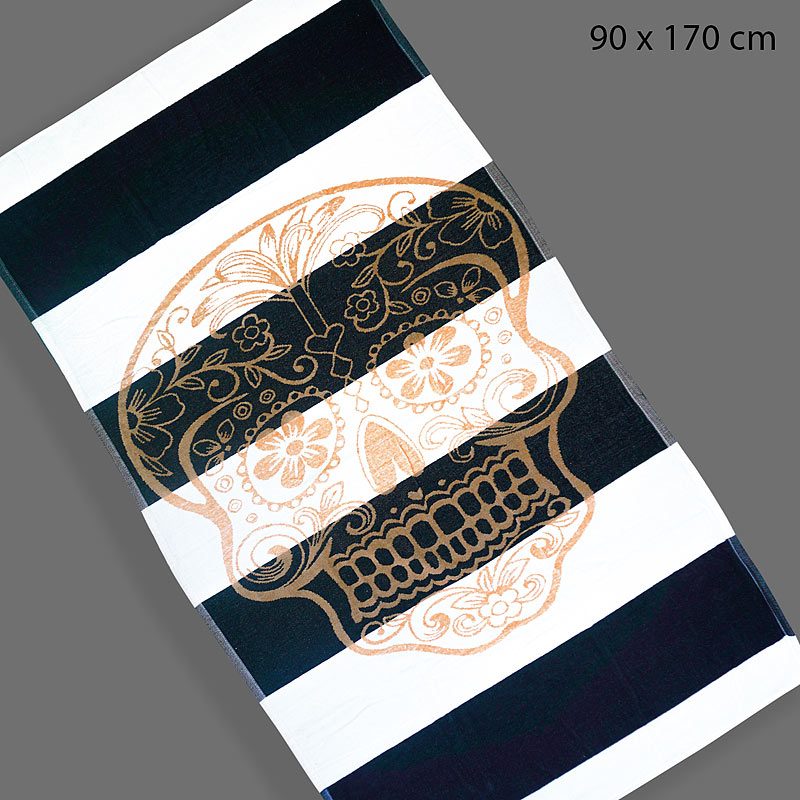 Jacquard-Strandbadetuch mit Totenkopf-Print, 100% Baumwolle, 90x170cm