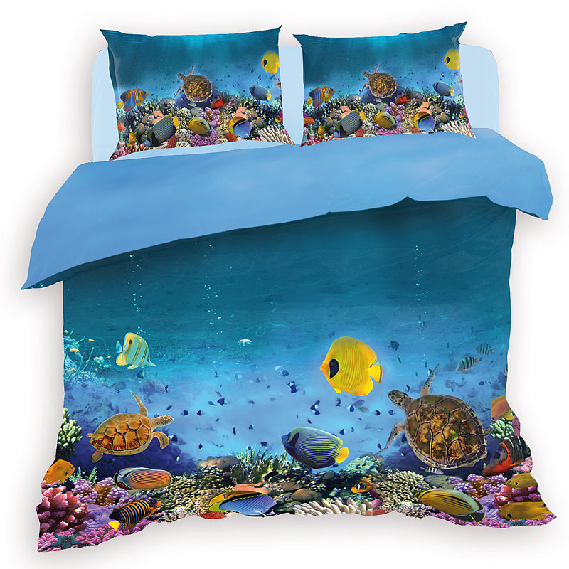 Designer-Bettwäsche-Set Unterwasserwelt, 1x Duvet- und 2x Kissenbezüge