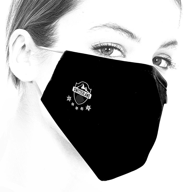 Mund- und Nasenschutz-Stoff-Maske, waschbar, 100% Baumwolle, schwarz
