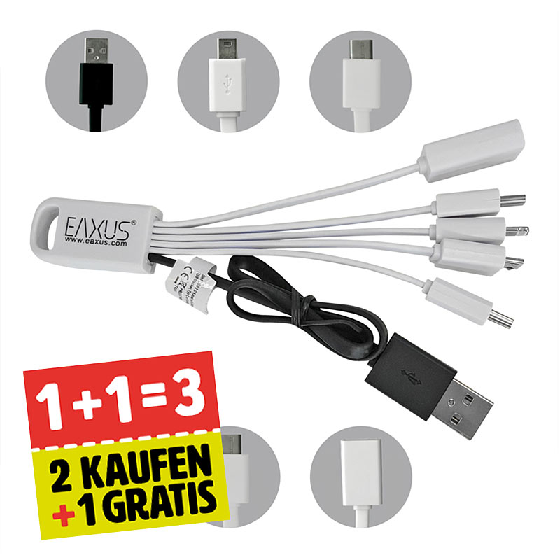 2er-Set + 1 gratis dazu = 3x Universal Ladekabel 5in1 iPhone Samsung