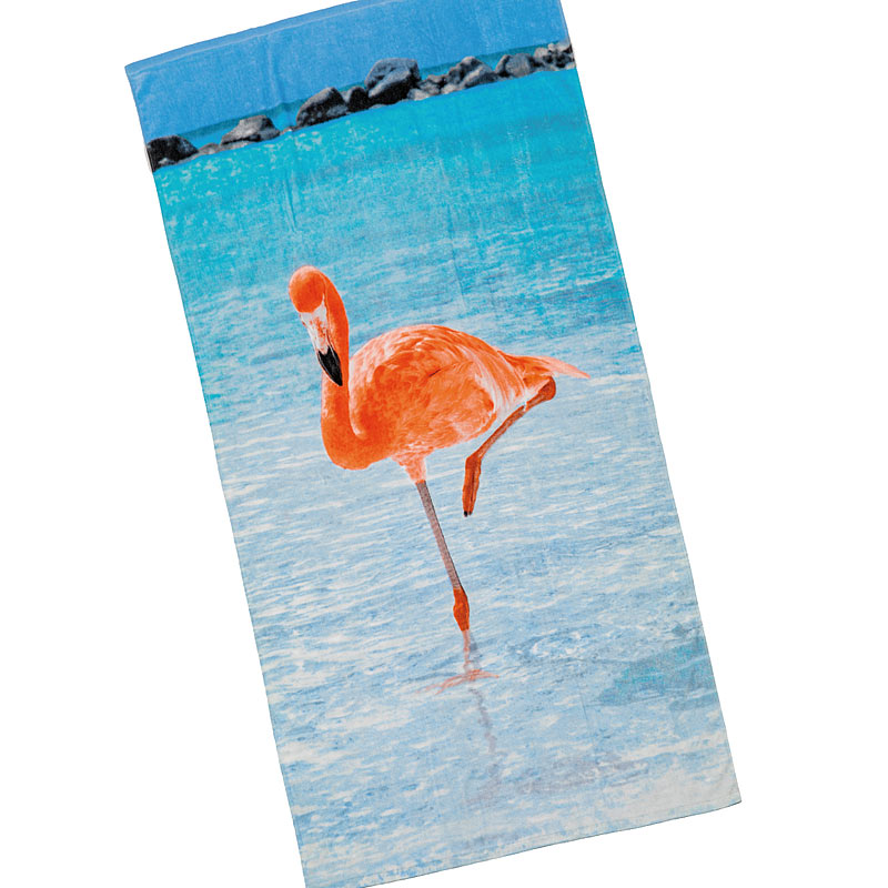 Badetuch aus Baumwoll-Frottee: Motiv Flamingo