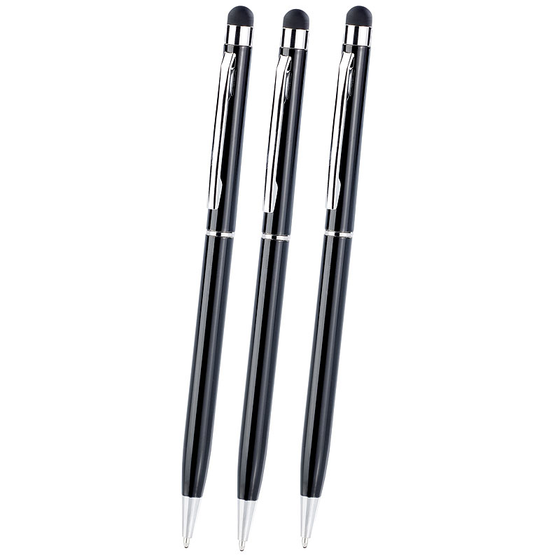 3er-Set 2in1-Kugelschreiber und Touchscreen-Stift, extra-dünn, schwarz