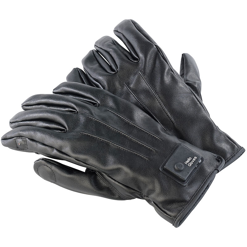 Freisprech-Handschuhe, L, Bluetooth, Lederoptik, Vibrationsalarm, LED