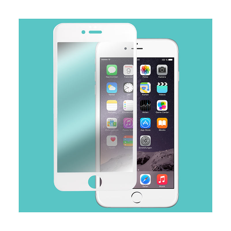 Randloses Displayschutz-Cover iPhone 6/s Plus Echtglas 9H weiß
