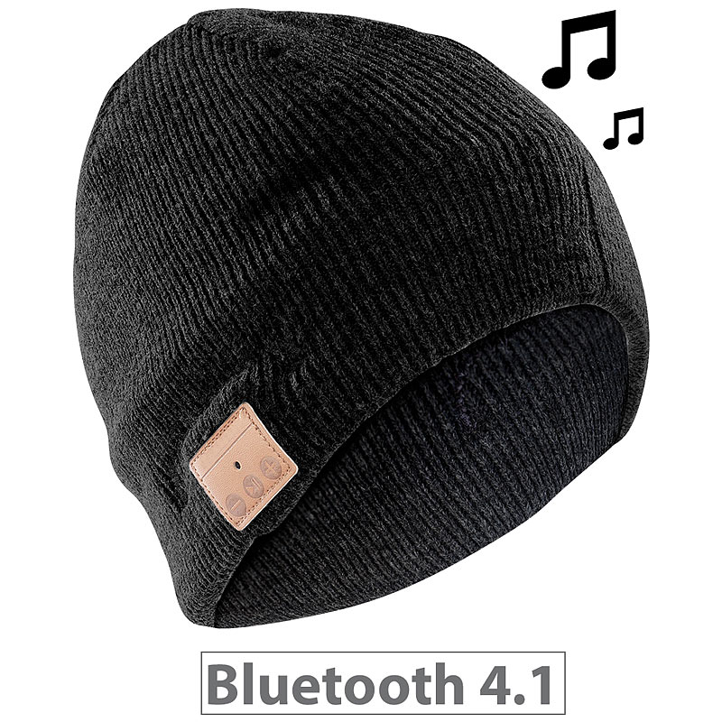 Beanie-Mütze, integriertes Headset mit Bluetooth, FM-Radio, schwarz