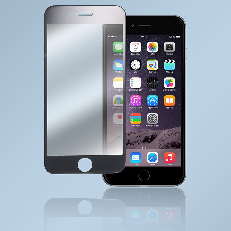 Randlos Displayschutz-Cover iPhone 6/s Plus Echtglas 9H schwarz