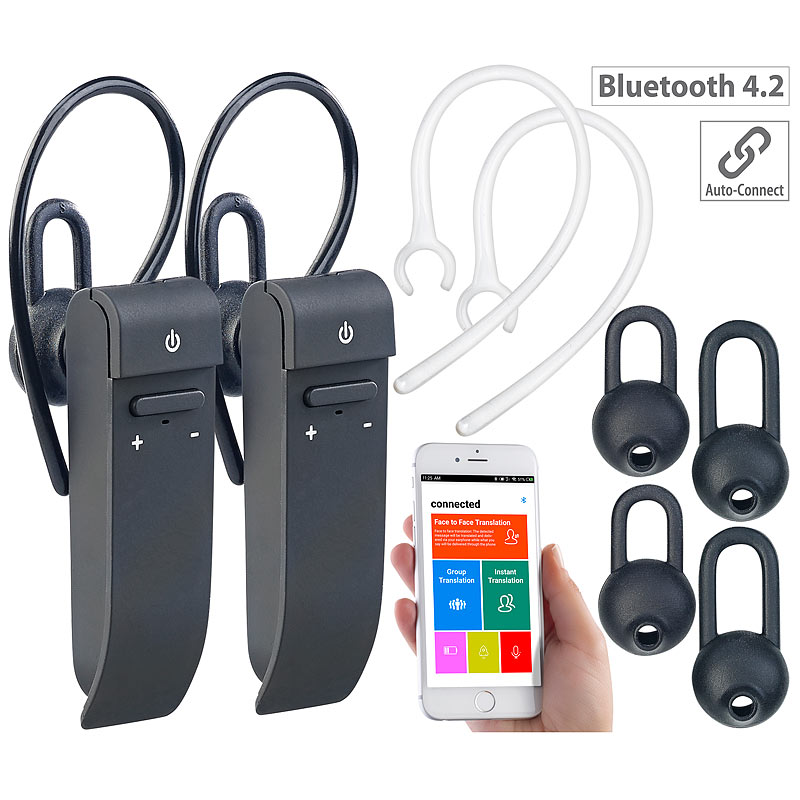 2er-Set 2in1-Live-Übersetzer & In-Ear-Mono-Headset, Bluetooth, App