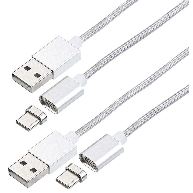 2er-Set USB-Lade- & Datenkabel, magnetischer USB-C-Stecker, 1 m, 2,1 A