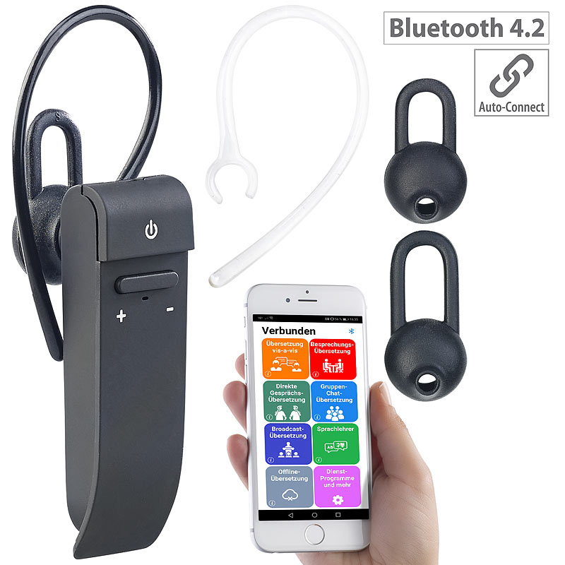 2in1-Live-Übersetzer und In-Ear-Mono-Headset, kabellos, Bluetooth, App