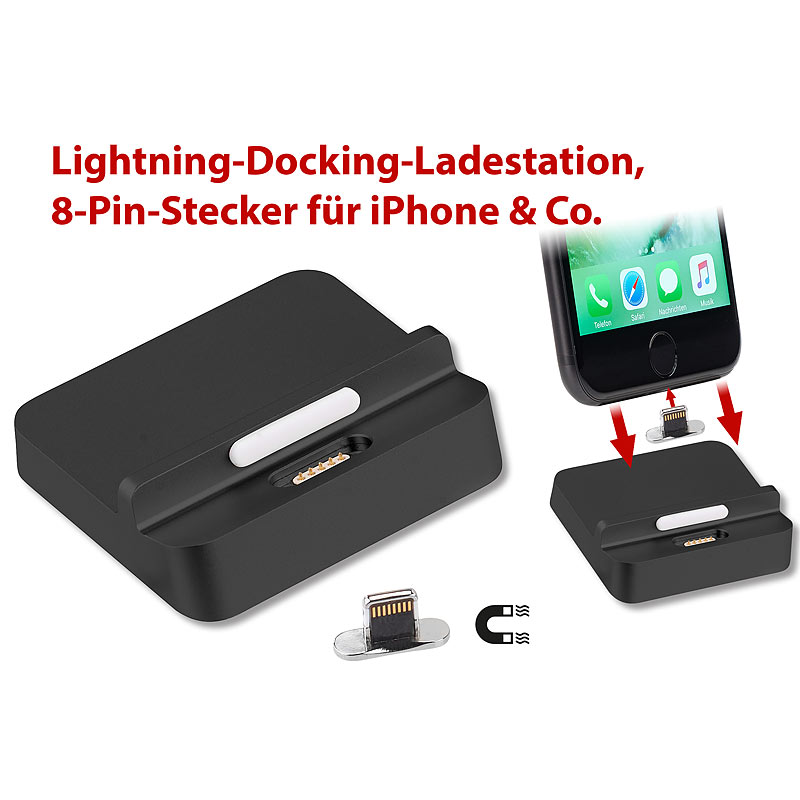 Docking-Ladestation für iPhone & iPad, mit magnetischem 8-Pin-Stecker