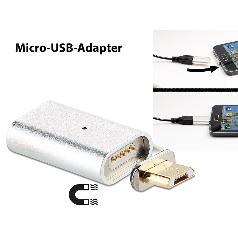 Magnetischer Micro-USB-Adapter für Lade- und Datenkabel, silber