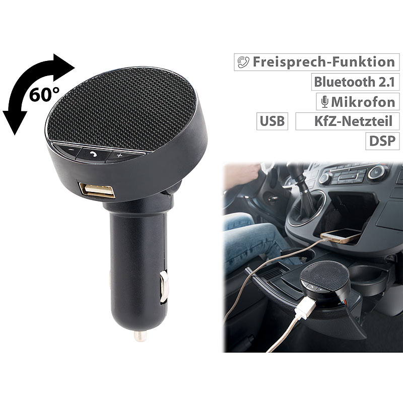 Kfz-Freisprecheinrichtung, Bluetooth, USB 2,1A, Auto-Pairing, Speaker