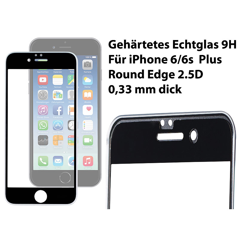 Randloses Display-Schutzglas iPhone 6/6s Plus, 3D-Hartglas 9H
