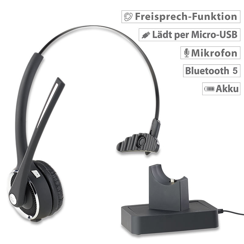 Profi-Mono-Headset mit Bluetooth, Geräuschunterdrückung, 15-Std.-Akku