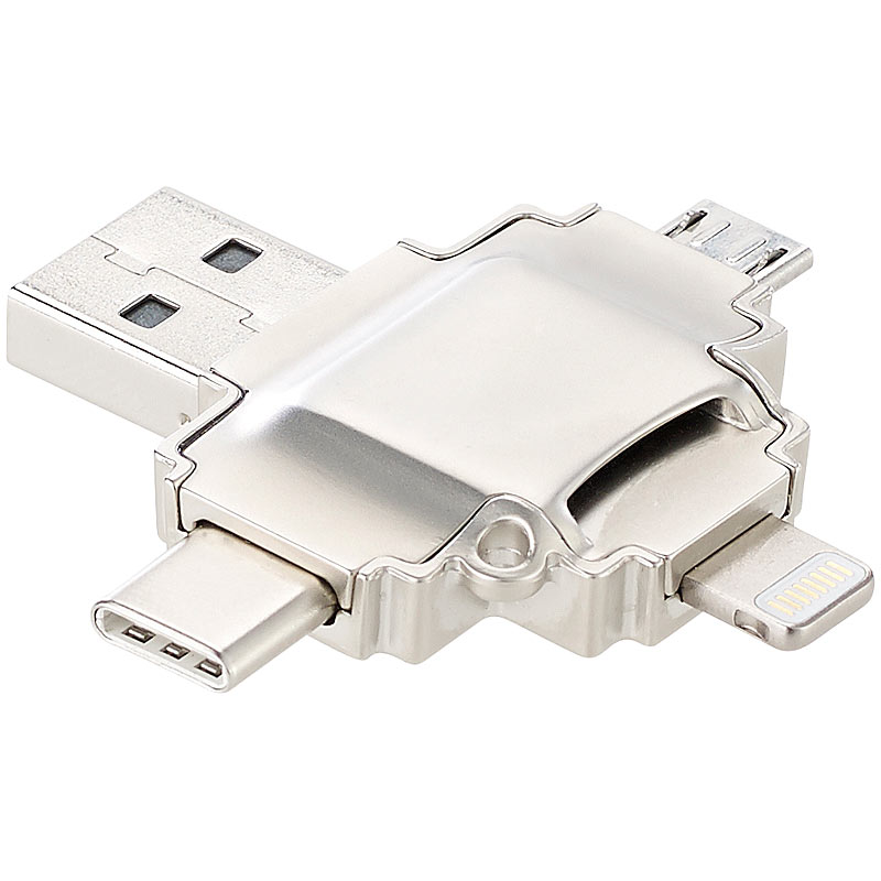 microSD-Kartenleser mit Lightning-, Micro-USB- & USB-Stecker Typ A & C