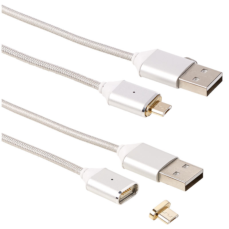 USB-Lade- & Datenkabel mit magnetischem Micro-USB-Stecker, 1m, 2er-Set