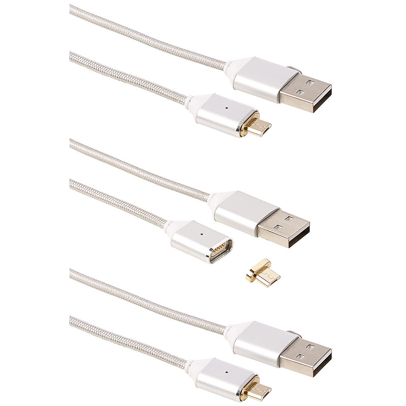 USB-Lade- & Datenkabel mit magnetischem Micro-USB-Stecker, 1m, 3er-Set