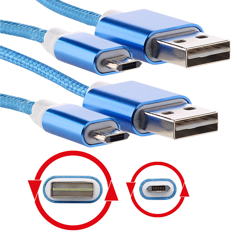 2er-Set Lade-/Datenkabel Micro-USB mit beidseitigen Steckern, 100 cm