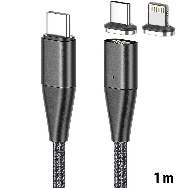 Magnetisches USB-C-Schnell-Ladekabel auf Typ C & Lightning, 1 m, 3 A