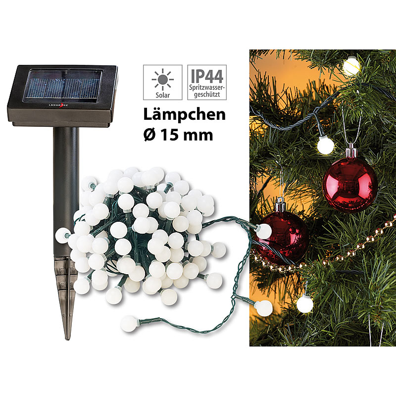 Solar-LED-Lichterkette mit 102 weißen LEDs, 10 m, IP44