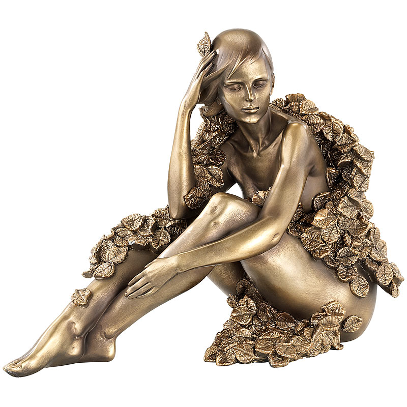 Sitzende Frauen-Statuette, Kunstharz-Guss in Bronzeoptik
