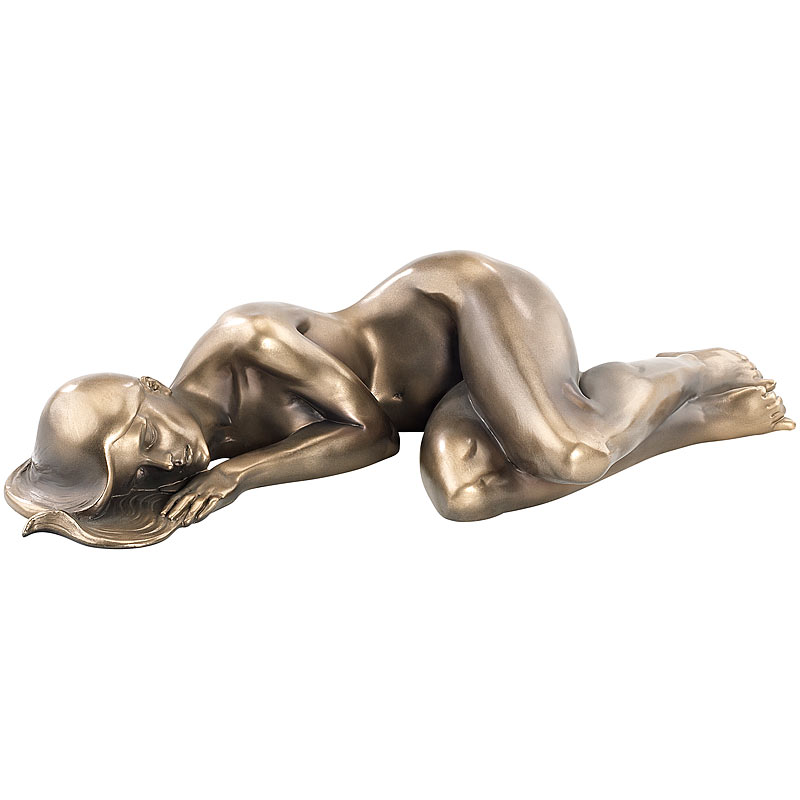 Liegende Frauen-Statuette, Kunstharz-Guss in Bronzeoptik