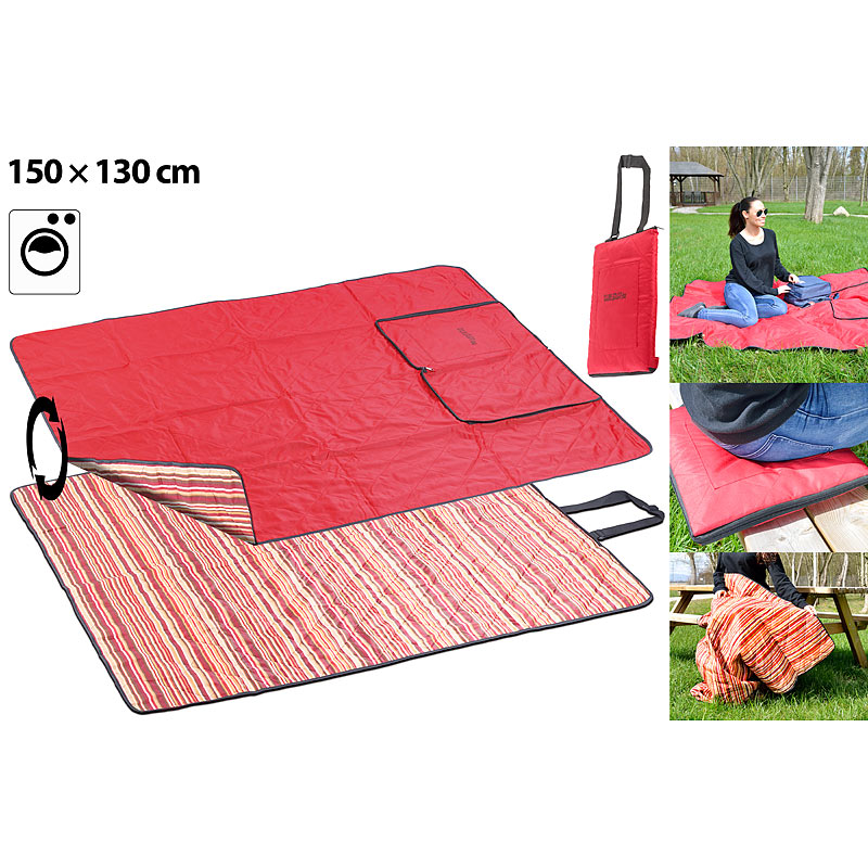 3in1-Multi-Picknickdecke mit Sitzkissen & Zudecke, waschbar, 150x130cm