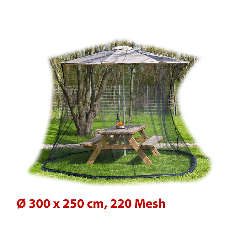 Moskitonetz für Sonnenschirme, 330 x 250 cm, 220 Mesh, schwarz