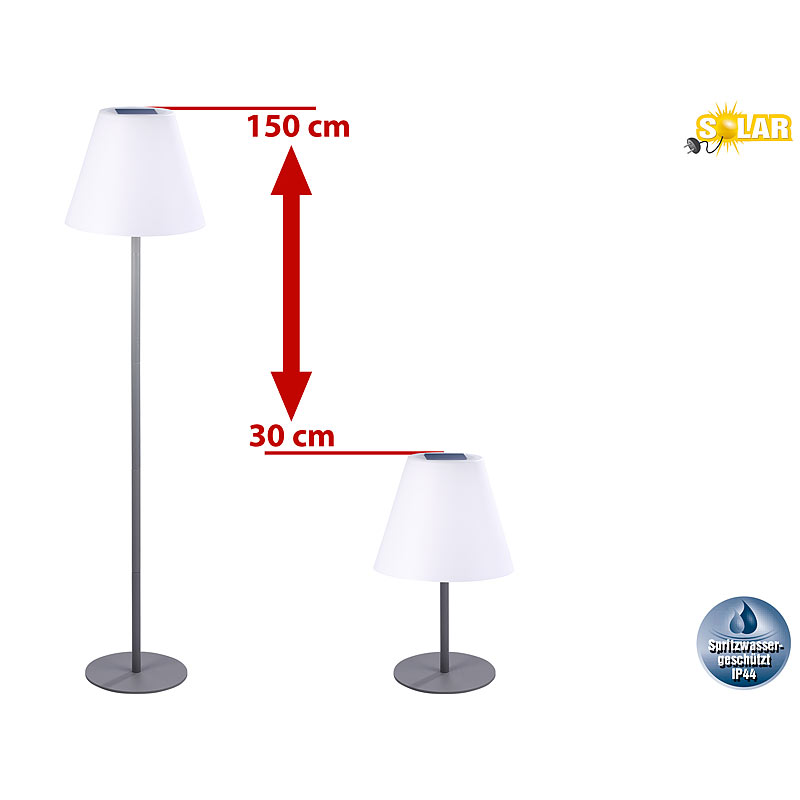 Kabellose Solar-LED-Tisch- & Stehleuchte, 1,6 W, 50 lm, IP44