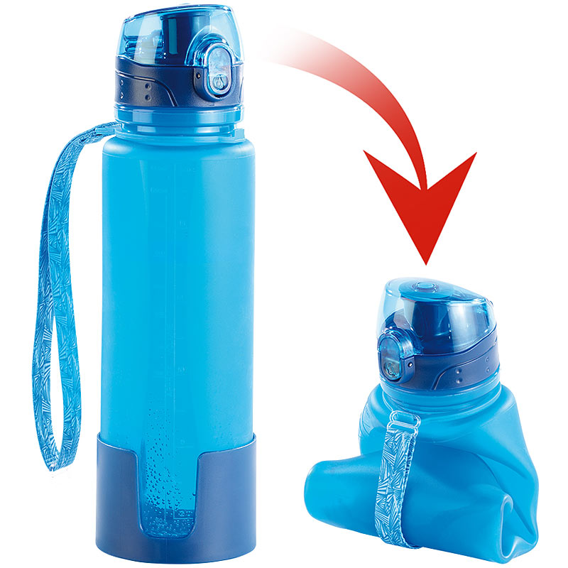 Faltbare Silikon-Trinkflasche, 650 ml, lebensmittelecht, BPA-frei