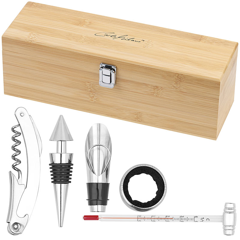 5-teiliges Sommelier-Set in edler Geschenkbox für 1 Weinflasche