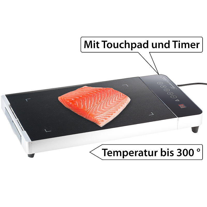 Tisch-Glasgrill mit Touchpad und Timer, 800 W, bis 300 °C