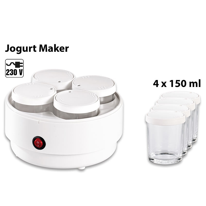 Joghurt-Maker mit 4 Portions-Gläsern je 150 ml, spülmaschinengeeignet