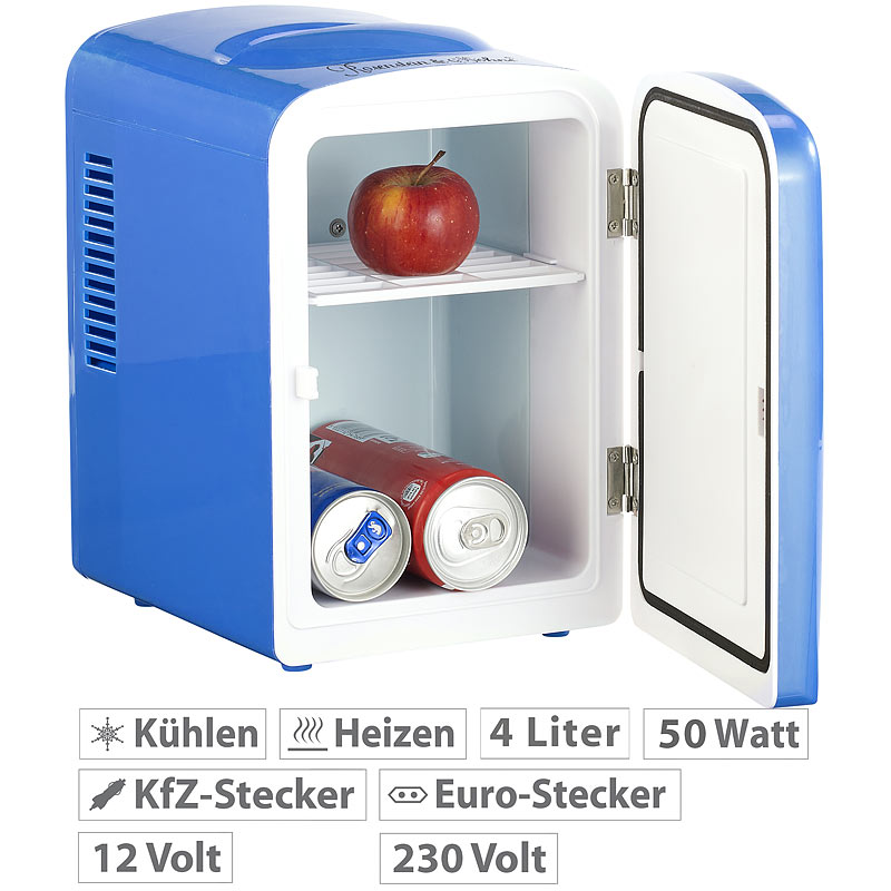 Mini-Kühlschrank mit Warmhalte-Funktion, für 12 & 230 V, 4 Liter, blau