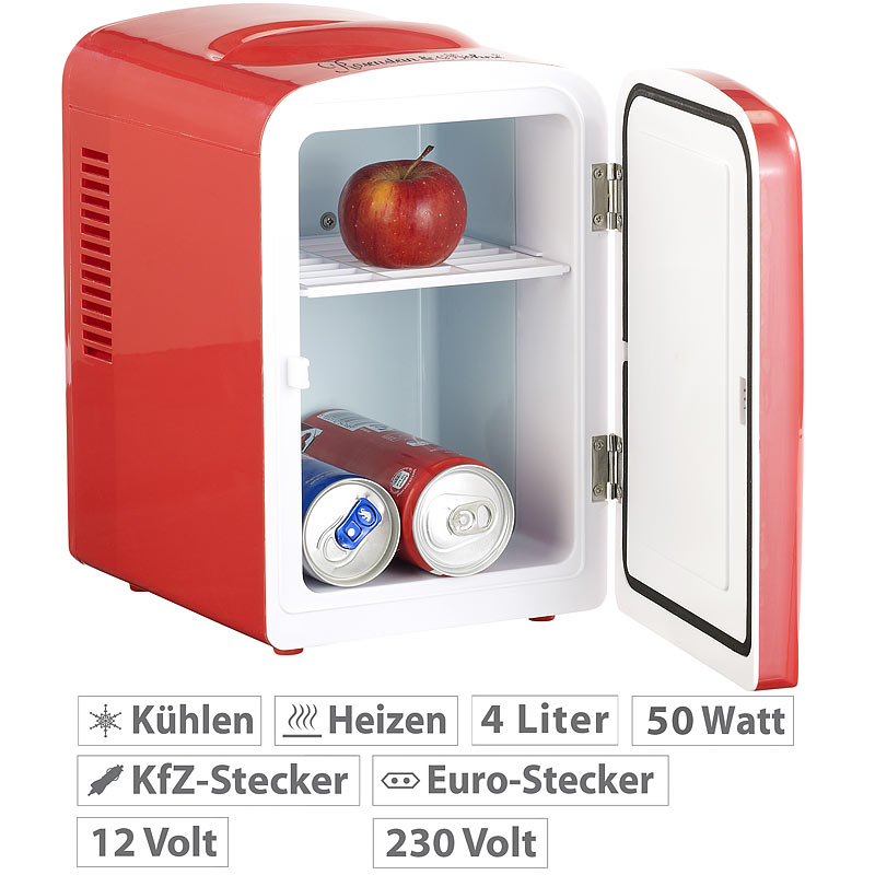 Mini-Kühlschrank mit Warmhalte-Funktion, 4 Liter, für 12/230 Volt, rot