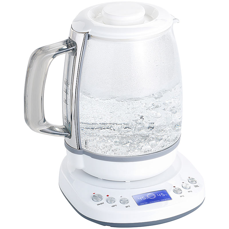 Glas-Wasserkocher mit Warmhaltefunktion, 4 Temperaturen, 1,2 l, 1200 W