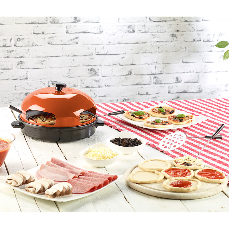 Party Pizzaofen Pizzaofen mit Metallhaube für 4 Personen (Pizzaofen