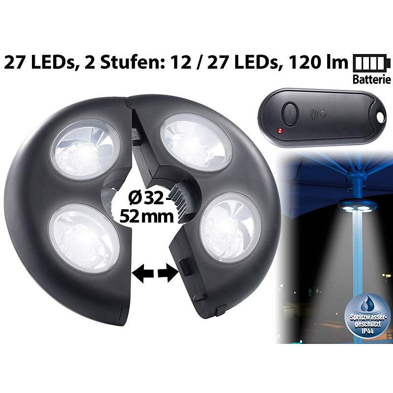 Helle LED-Schirmleuchte LSL-120, IP44, Fernbedienung, dimmbar, 120 lm