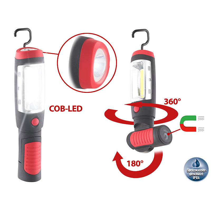 Schwenkbare Arbeitsleuchte mit COB-LED, Neodym-Magnet, 3W, 180lm, IPX4