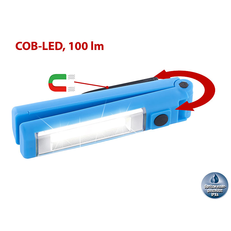 Klappbare Arbeitsleuchte mit 16 COB-LEDs, 1 Watt, 100 Lumen, IPX4