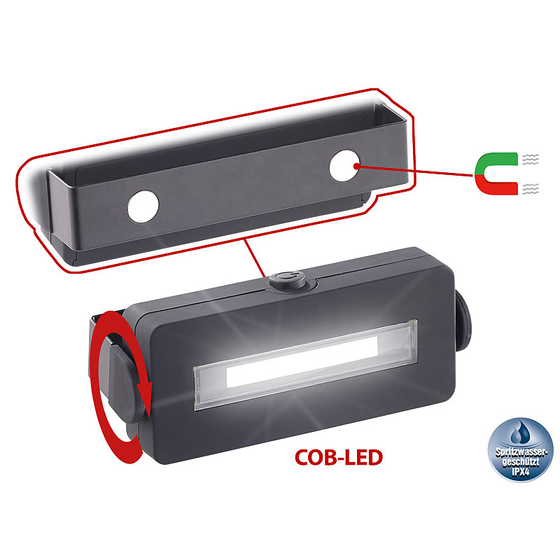 Schwenkbare Arbeitsleuchte mit COB-LED, 3 W, 100 lm, Magnet, IPX4