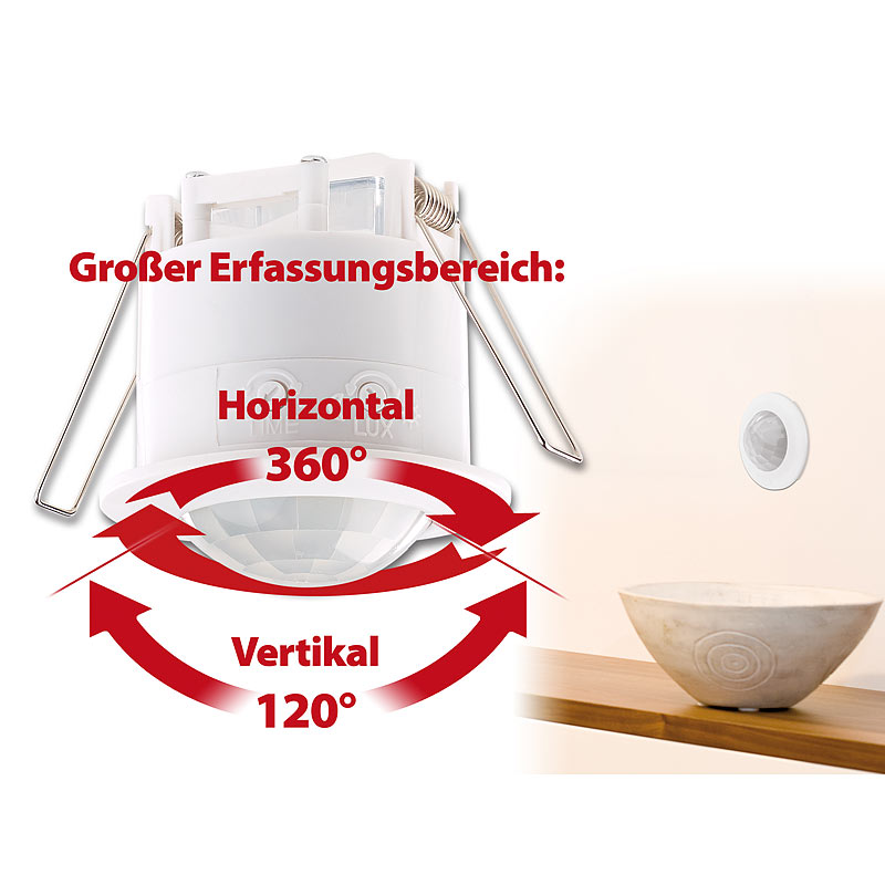 Decken-Einbau-Bewegungsmelder 360°, für Einbauleuchten, LED-geeignet